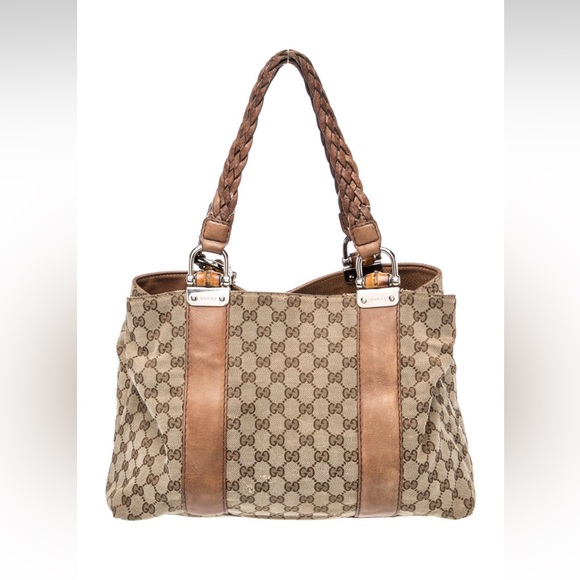 Gucci Handbags - Gucci Brown/Beige GG Canvas Shoulder Bag with Braided Handles